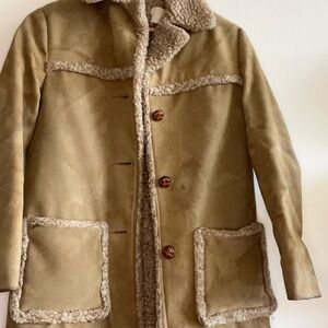 70s Vintage Fingerhut Fashion Womens Jacket Faux Suede Sherpa Lined Tan XS